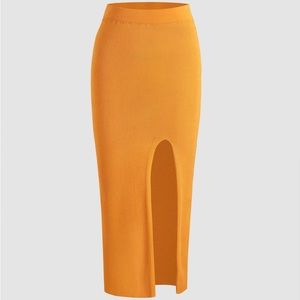 +CIDER SOLID SLIT BODYCON SKIRT ORANGE+